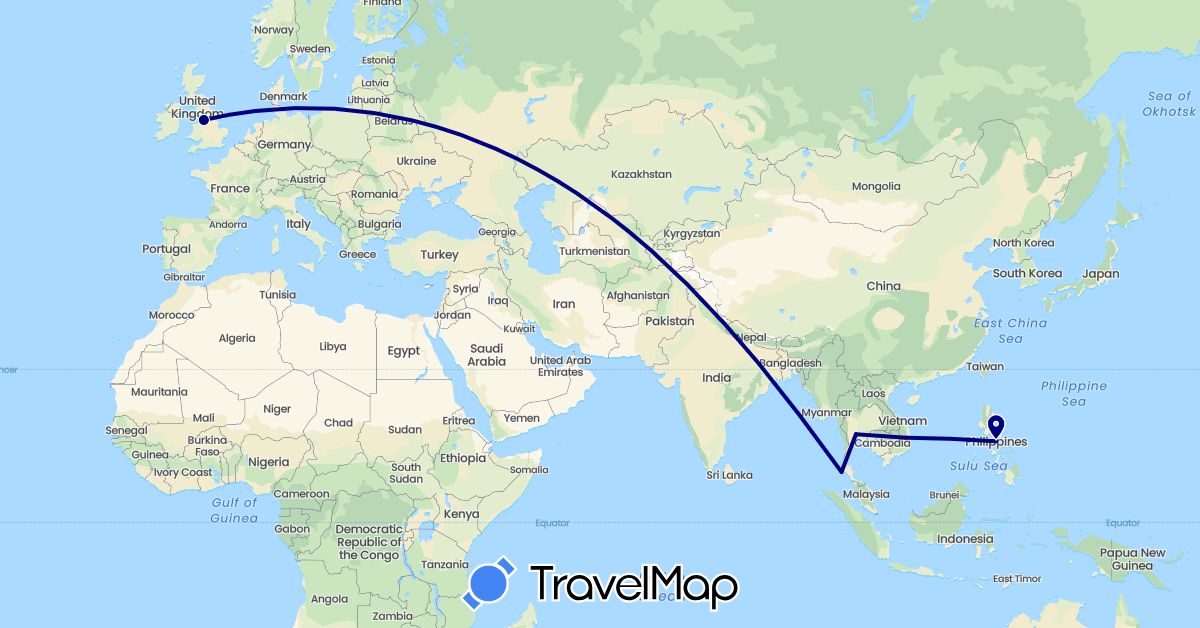 TravelMap itinerary: driving in United Kingdom, Philippines, Thailand, Vietnam (Asia, Europe)